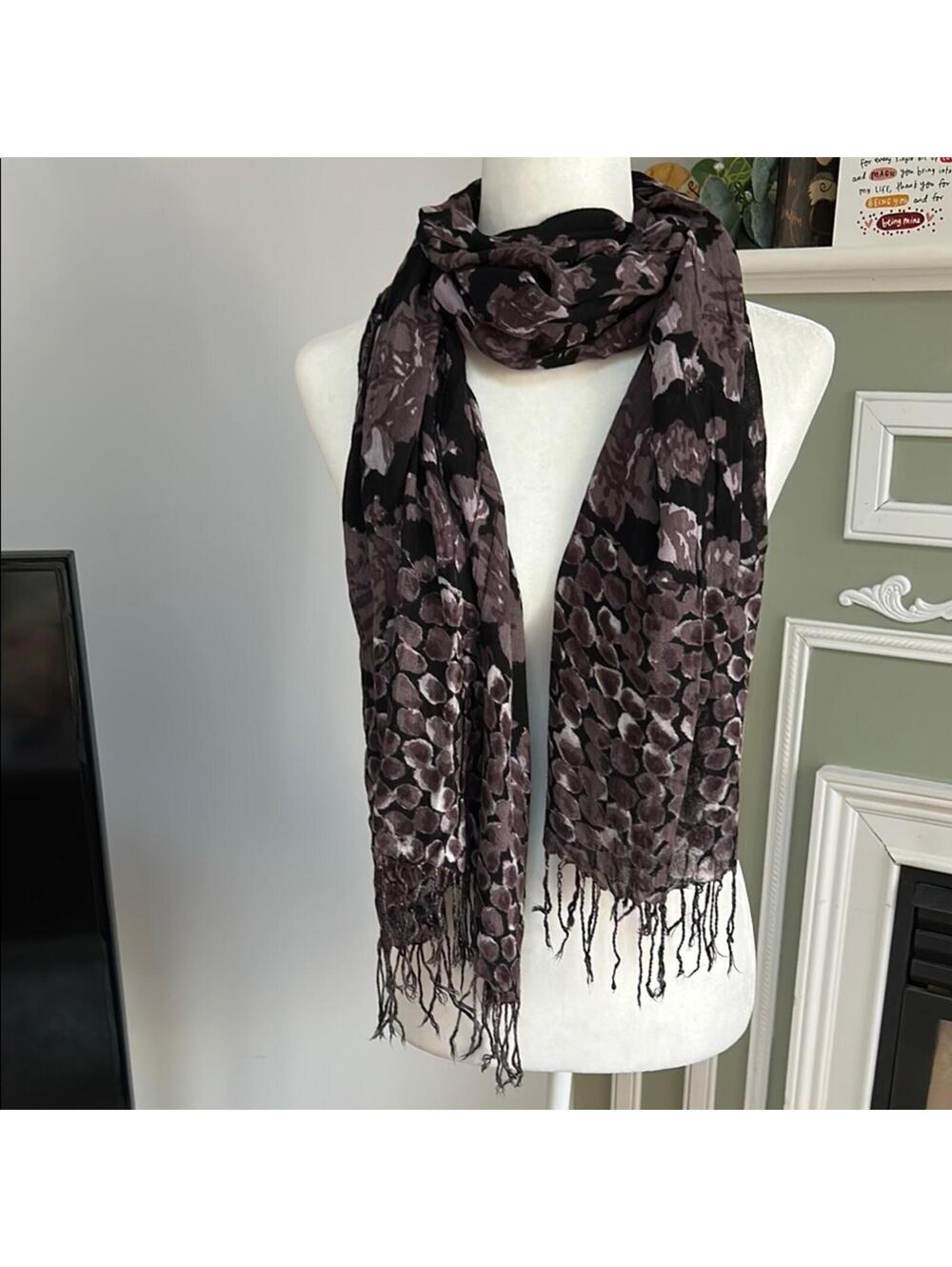 Elegant Black and Gray Floral Scarf